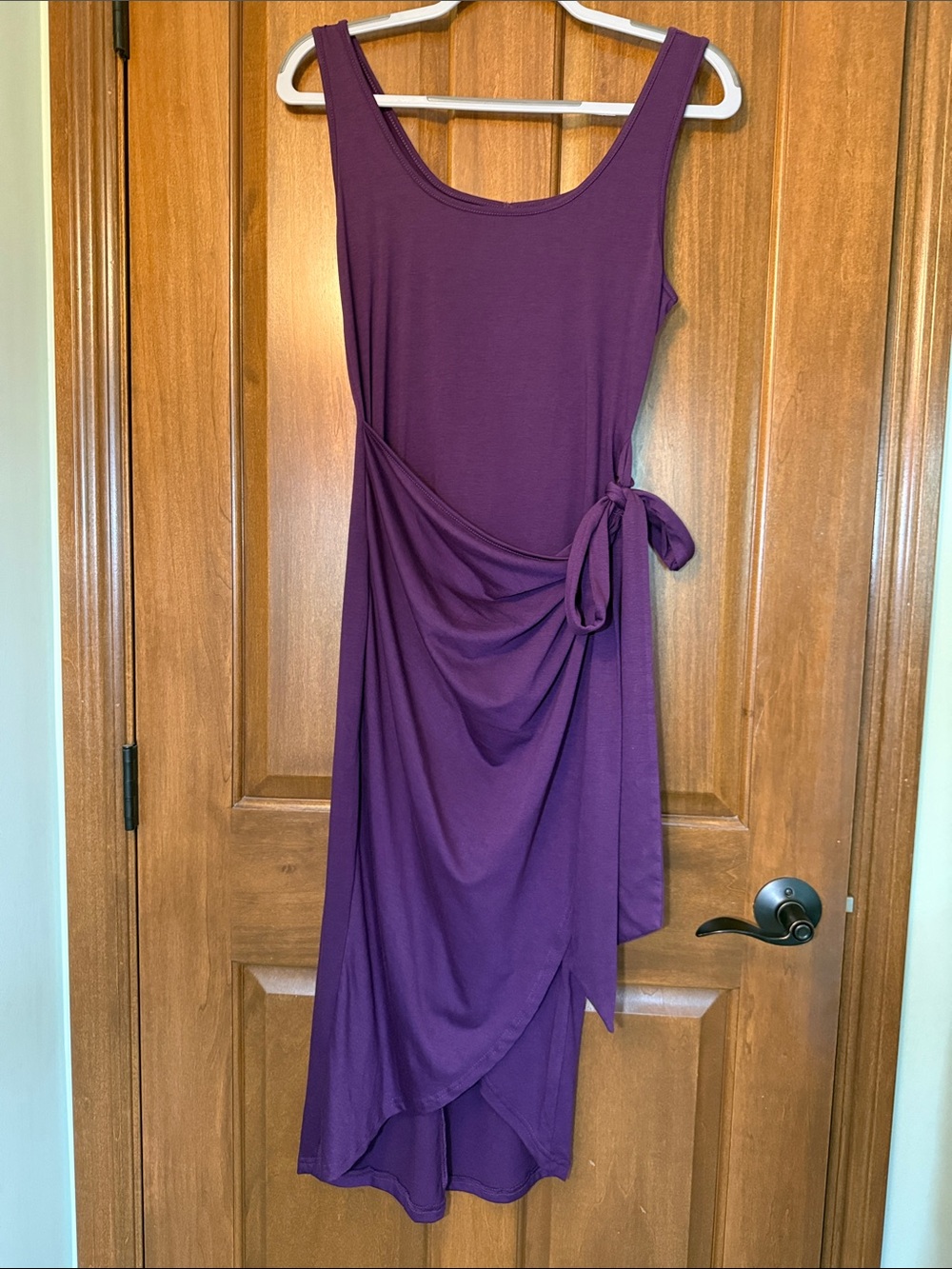 Sleeveless Purple Tie-Waist Wrap Dress